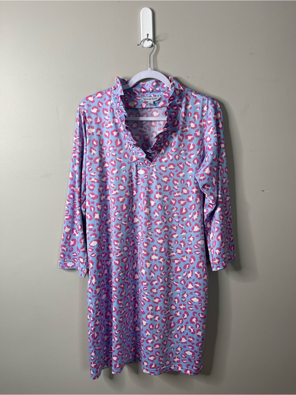 LA MER LUXE Blue & Pink Leopard Print Shift Dress Sz L